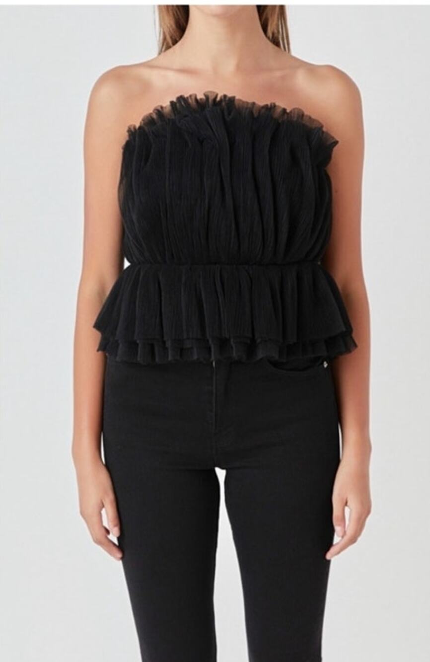 Endless Rose New Womens Tulle Strapless Peplum Tube Top Black Size Medium Party
